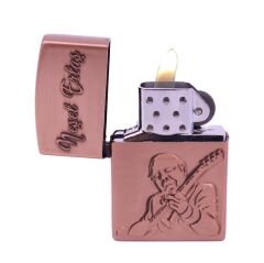 Neşet Ertaş Gravür İşlemeli Metal Çakmak - Bronz Renk