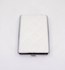 Angelo Kapitone İşleme Deri Kaplama Slim Tabaka - Beyaz