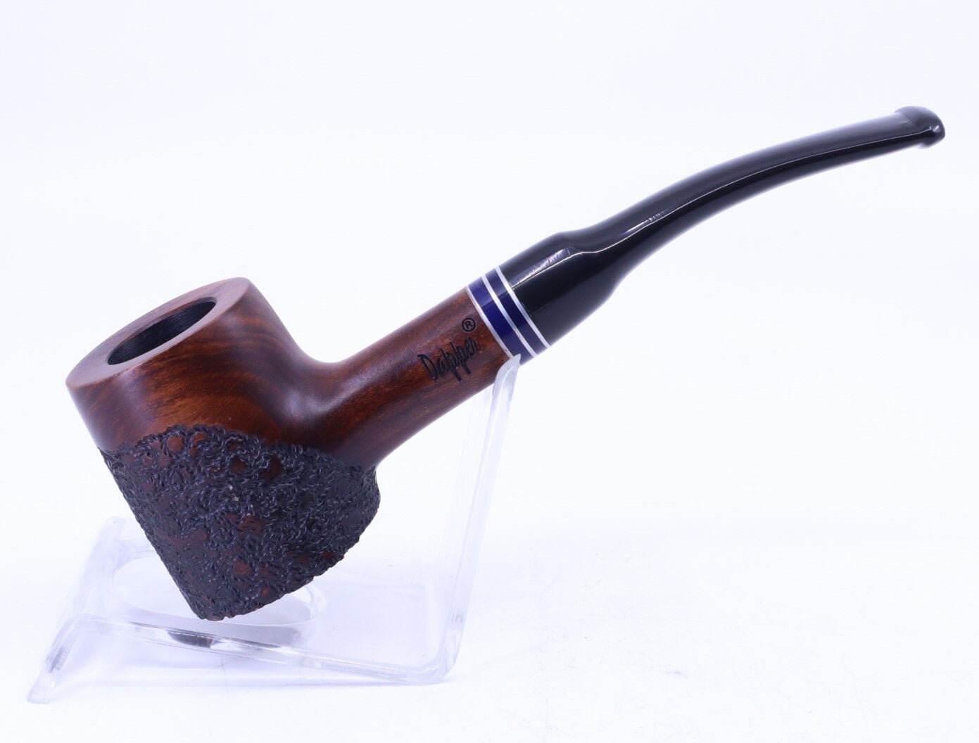 Dapper İşlemeli 9mm Filtreli Poker Pipo (Mavi Bilezik) 06