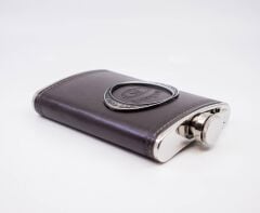 Paslanmaz Çelik Koyu Kahverengi Deri Kaplamalı 9 Oz Matara / Kutulu