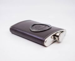 Paslanmaz Çelik Koyu Kahverengi Deri Kaplamalı 9 Oz Matara / Kutulu