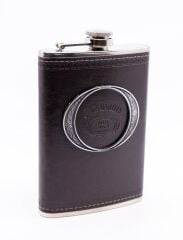 Paslanmaz Çelik Koyu Kahverengi Deri Kaplamalı 9 Oz Matara / Kutulu