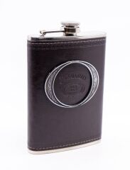 Paslanmaz Çelik Koyu Kahverengi Deri Kaplamalı 9 Oz Matara / Kutulu