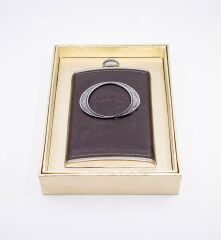 Paslanmaz Çelik Koyu Kahverengi Deri Kaplamalı 9 Oz Matara / Kutulu