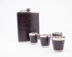 Paslanmaz Çelik Matara Set - 4 Shot Bardak ve Huni - Koyu Kahverengi