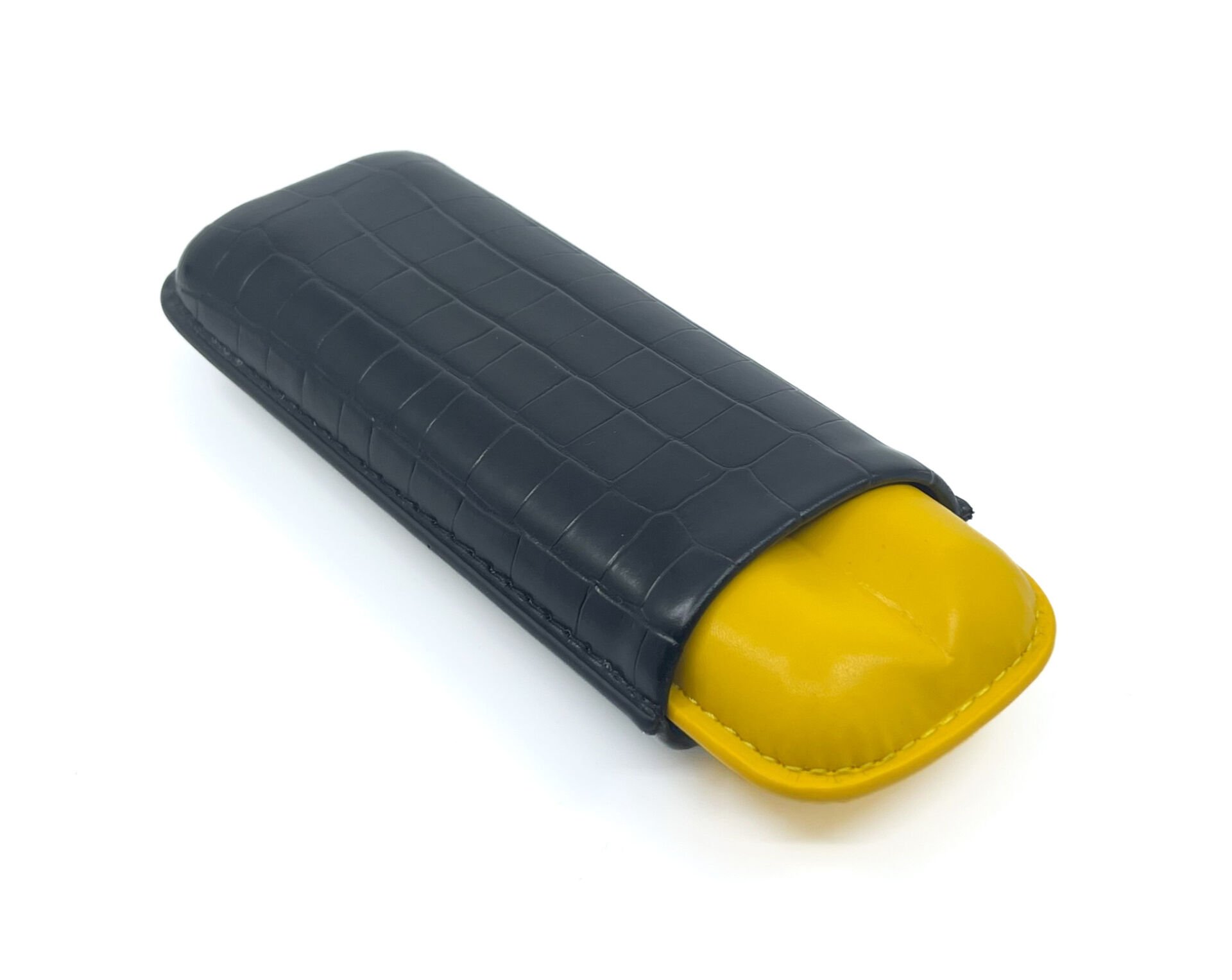 Parmida Deri Puro Kılıfı/Seyahat Humidoru İkili - Siyah/Sarı (Timsah Derisi Desen)