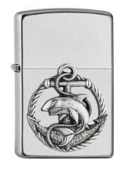 ZIPPO 2007130 – Shark Amblem, Saten Krom – Benzinli Fırtına Çakmağı, Doldurulabilir, Kaliteli Hediye Kutusunda