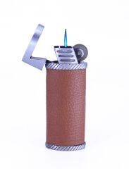 Açık Kahverengi Deri Kaplama Jet Alev Puro Çakmağı