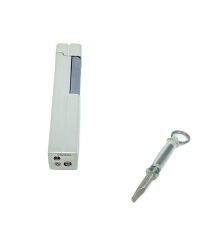 Slim Kare Metal Çakmak - Krom - Taşlı Gazlı Model 2