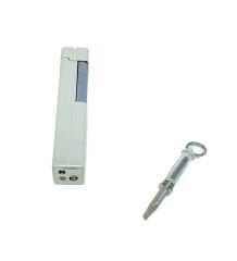 Slim Kare Metal Çakmak - Krom - Taşlı Gazlı Model 2