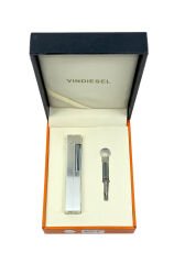 Slim Kare Metal Çakmak - Krom - Taşlı Gazlı Model 2