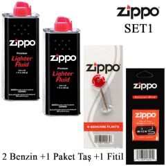 Zippo 2 Benzin+1 Paket Taş+ 1 Fitil Seti