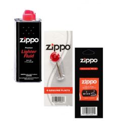 Zippo Çakmak Benzin + Taş + Fitil Seti