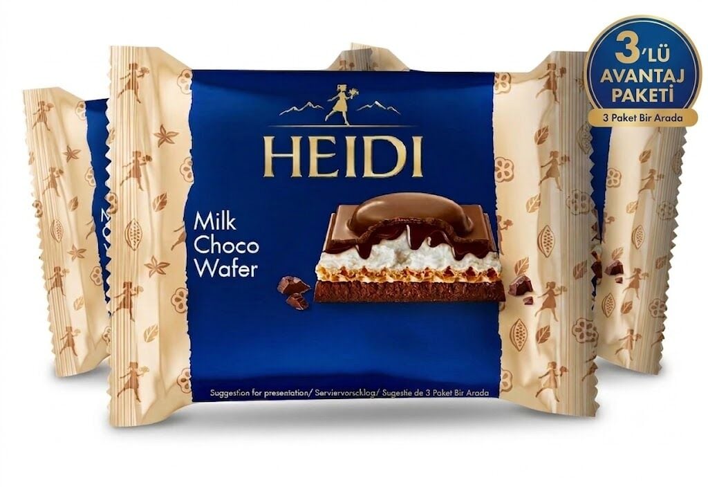 Heidi Milk Choco Wafer Süt Dolgulu Fındık Aromalı Gofretli Sütlü Çikolata 55 g (3 ADET)