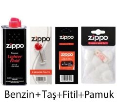 Zippo Çakmak Benzin+Taş+Fitil+Pamuk Keçe Seti