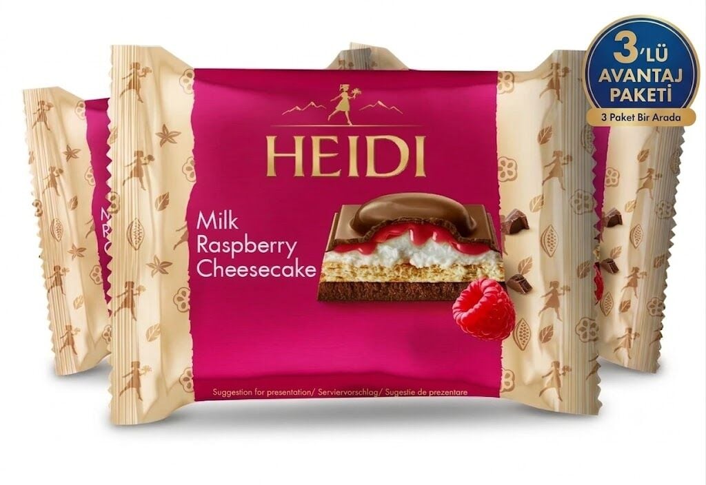 Heidi Milk Raspberry Cheesecake Peynir ve Ahududu Dolgulu Bisküvili Sütlü Çikolata 55 g (3 ADET)