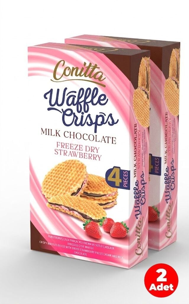 Conitta Waffle Crisps – Çilek Kremalı ve Sütlü Çikolatalı Çıtır Gofret 100 Gr. (2 ADET)
