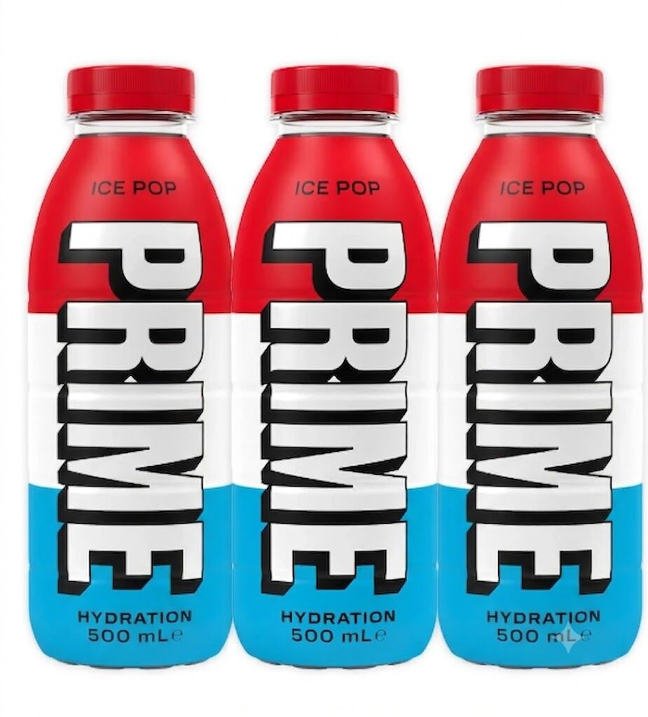Prime Hydration Ice Pop 500 ml – Kiraz Misket Limonu ve Ahududu Aromalı Sporcu İçeceği (3 ADET)