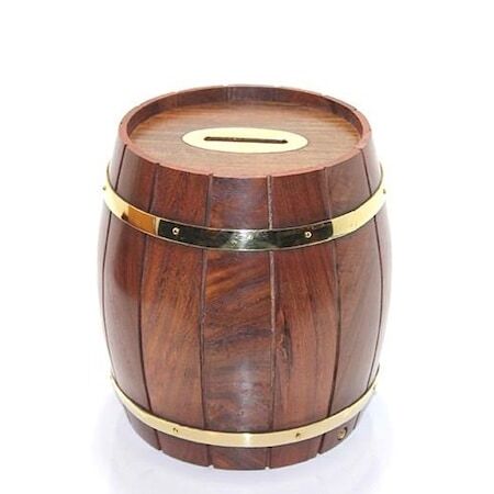 Pirinç Kemerli Ahşap Fıçı Kumbara