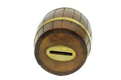 Pirinç Kemerli Ahşap Fıçı Kumbara