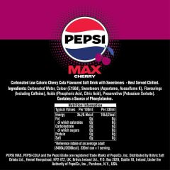 Pepsi Max Cherry No Sugar - Kiraz ve Kola Aromalı Şekersiz Gazlı İçecek