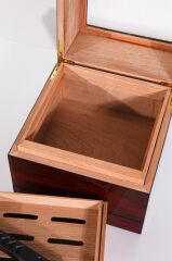 Cam Kapaklı Sedir Humidor / Puro Saklama Kutusu