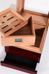 Cam Kapaklı Sedir Humidor / Puro Saklama Kutusu