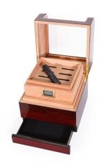 Cam Kapaklı Sedir Humidor / Puro Saklama Kutusu