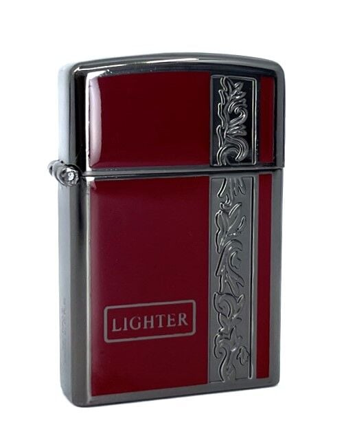 Metal Jet Alev Çakmak  Gravür Şeritli  Füme - Kırmızı