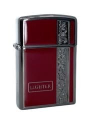 Metal Jet Alev Çakmak  Gravür Şeritli  Füme - Kırmızı