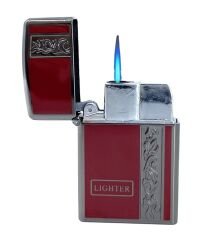 Metal Jet Alev Çakmak  Gravür Şeritli  Füme - Kırmızı