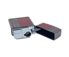 Metal Jet Alev Çakmak  Gravür Şeritli  Füme - Kırmızı