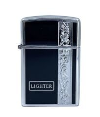 Metal Jet Alev Çakmak  Gravür Şeritli  Parlak Krom - Siyah