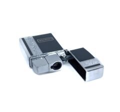 Metal Jet Alev Çakmak  Gravür Şeritli  Parlak Krom - Siyah