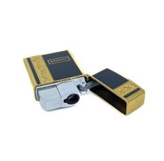 Metal Jet Alev Çakmak  Gravür Şeritli  Pirinç - Siyah