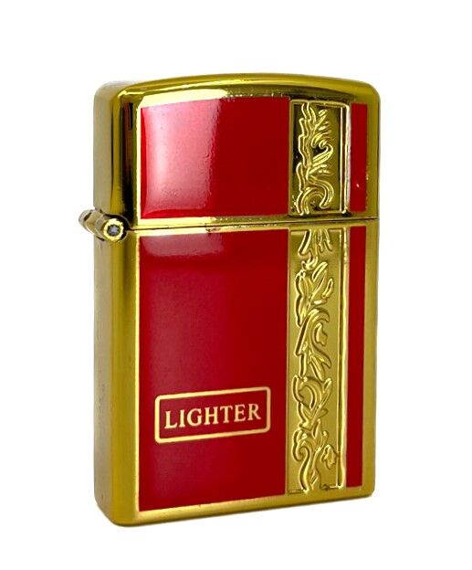 Metal Jet Alev Çakmak  Gravür Şeritli  Pirinç - Kırmızı