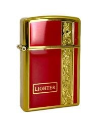 Metal Jet Alev Çakmak  Gravür Şeritli  Pirinç - Kırmızı