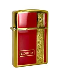 Metal Jet Alev Çakmak  Gravür Şeritli  Pirinç - Kırmızı