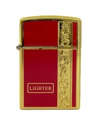 Metal Jet Alev Çakmak  Gravür Şeritli  Pirinç - Kırmızı