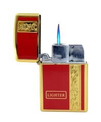 Metal Jet Alev Çakmak  Gravür Şeritli  Pirinç - Kırmızı