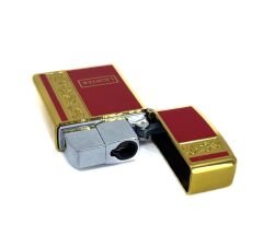 Metal Jet Alev Çakmak  Gravür Şeritli  Pirinç - Kırmızı