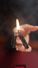 Caka Benzinli Pirinç Gemici (Muhtar) Çakmağı - Slim Black Crackle