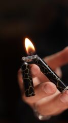 Caka Benzinli Pirinç Gemici (Muhtar) Çakmağı - Slim Black Crackle