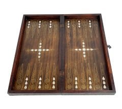 Antep İşi Ceviz Ağacı Sedef Kakma Ahşap Tavla Takımı