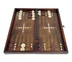 Antep İşi Ceviz Ağacı Sedef Kakma Ahşap Tavla Takımı