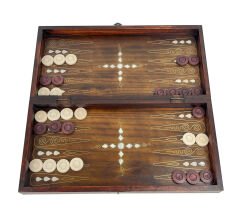 Antep İşi Ceviz Ağacı Sedef Kakma Ahşap Tavla Takımı