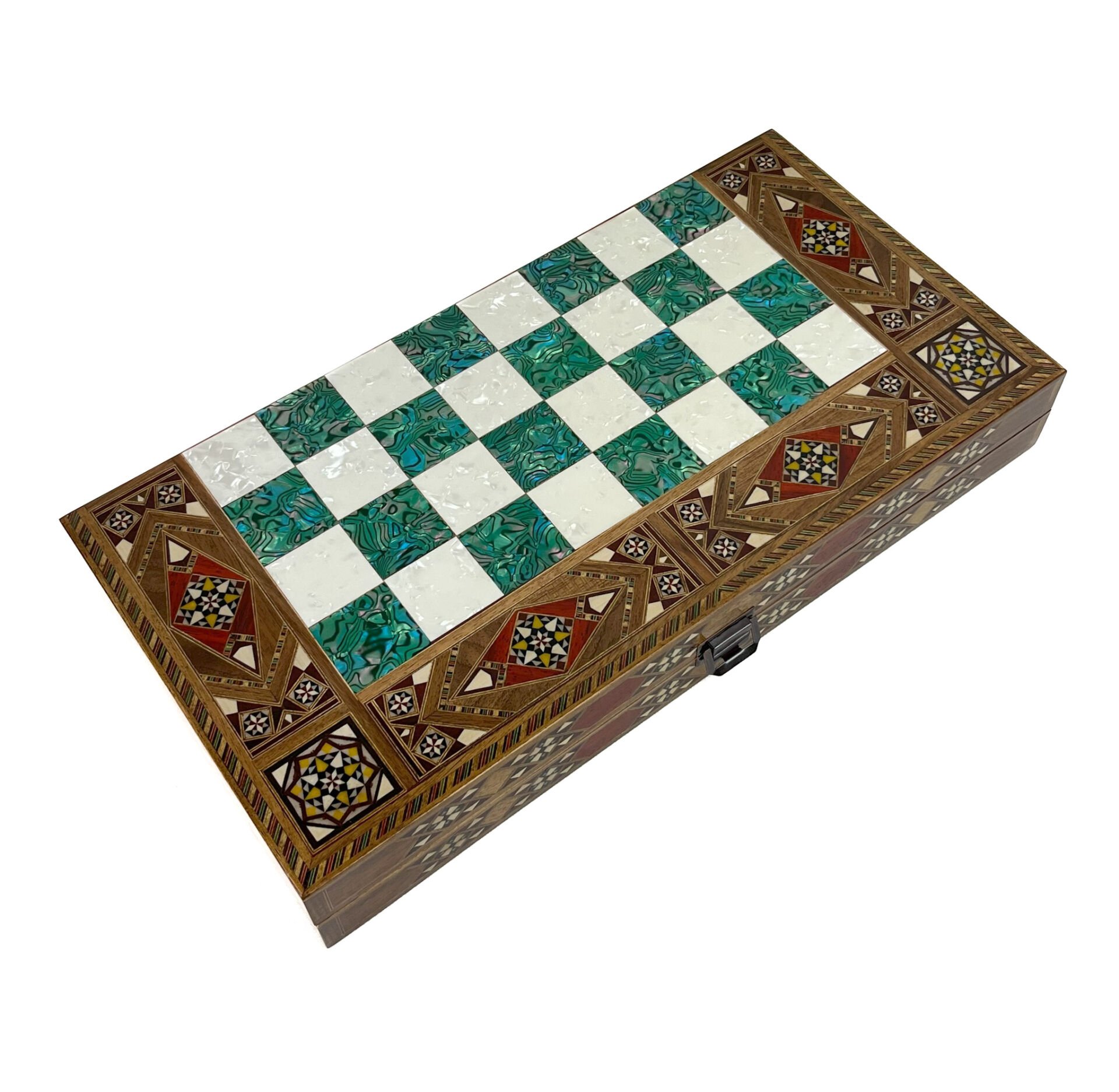 Şam İşi Marküteri İşlemeli Sedef Kakma Ahşap Tavla Takımı