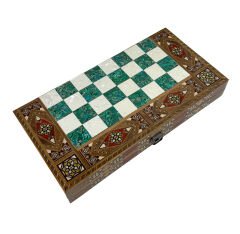 Şam İşi Marküteri İşlemeli Sedef Kakma Ahşap Tavla Takımı