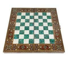 Şam İşi Marküteri İşlemeli Sedef Kakma Ahşap Tavla Takımı