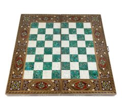Şam İşi Marküteri İşlemeli Sedef Kakma Ahşap Tavla Takımı